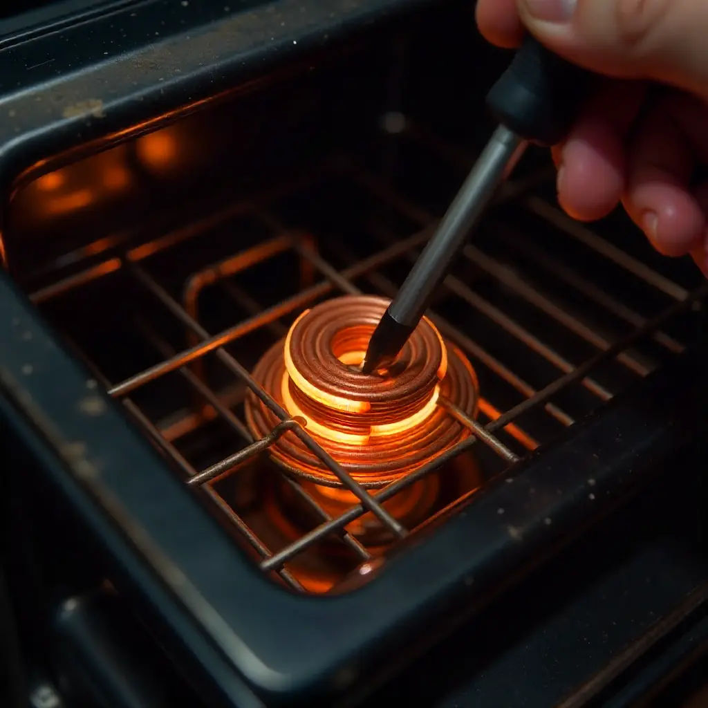 Toaster oven repair with heating element visible